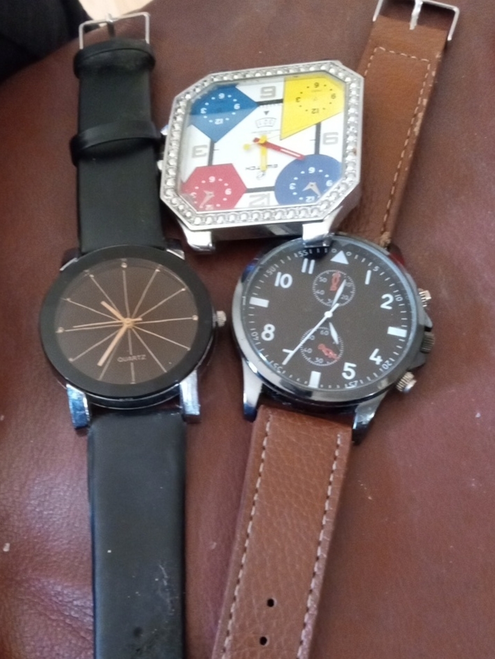 $5>>>Men's Black and Brown Leather Strap Watches - Multi-Style Set